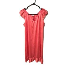 VTG Coral Nylon Slip Dress – Ruffled Hem – Small USA Barbiecore Grannycore